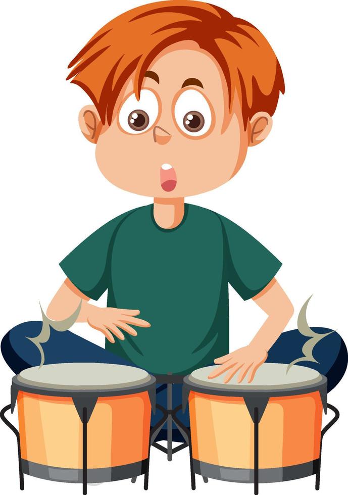 A boy playing bongos vector