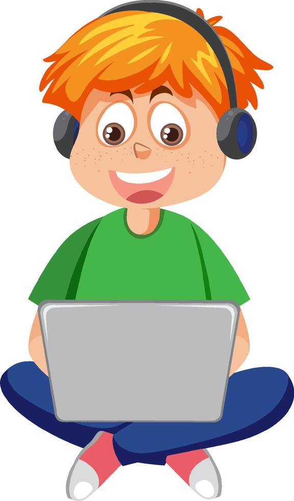 A boy using laptop cartoon character vector
