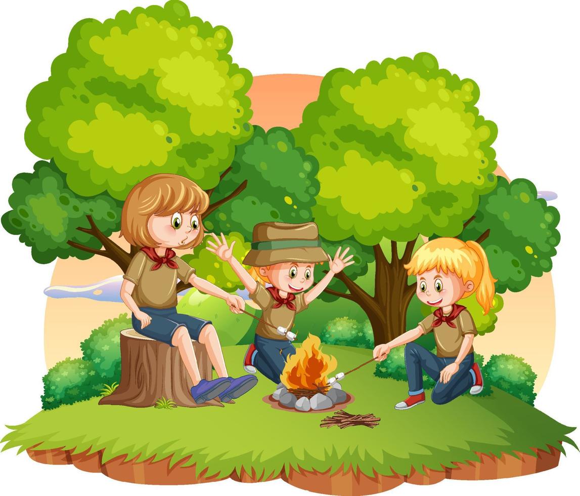 Outdoor camping with scout kids vector