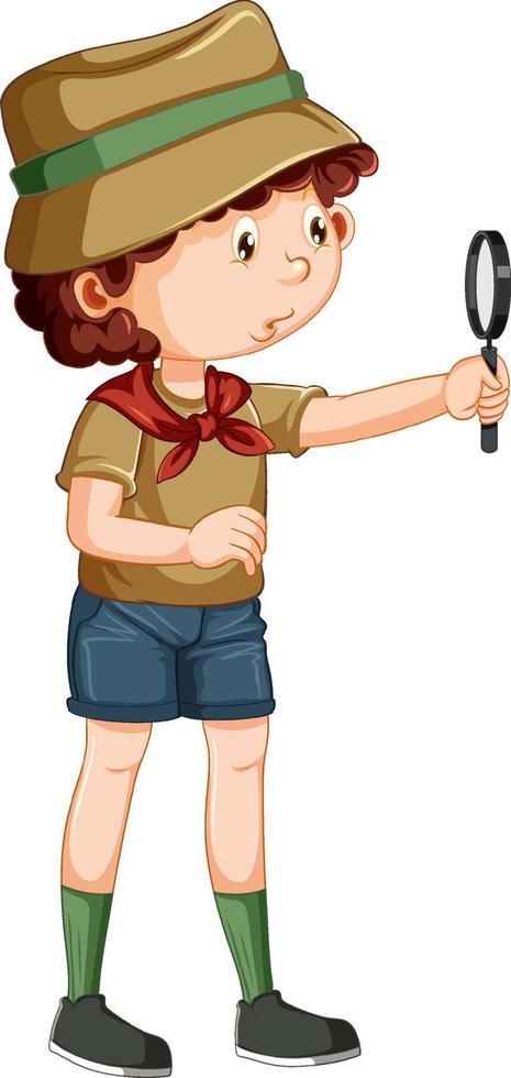 Boy using magnifying glass vector