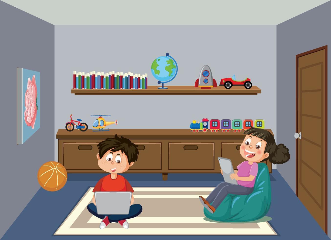Kids learning online at home vector