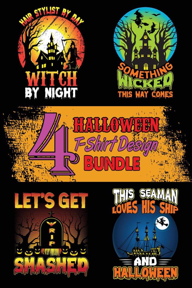 Halloween T-Shirt Design Bundle. Halloween t-shirt design bundle, easy to print all-purpose for men, women, and children vector