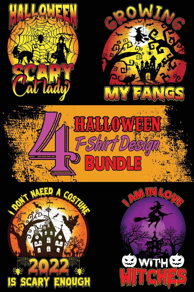 paquete de diseño de camiseta de halloween. paquete de diseño de camiseta de halloween, fácil de imprimir para todo uso para hombres, mujeres y niños vector