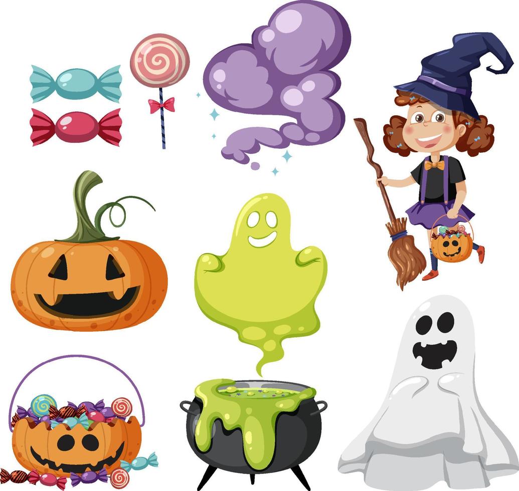 Halloween cartoon character and elements set vector