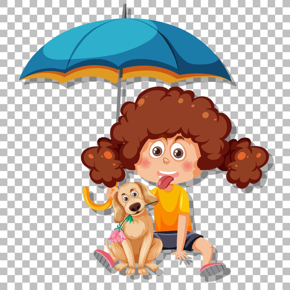 A girl holding umbrella with a dog vector