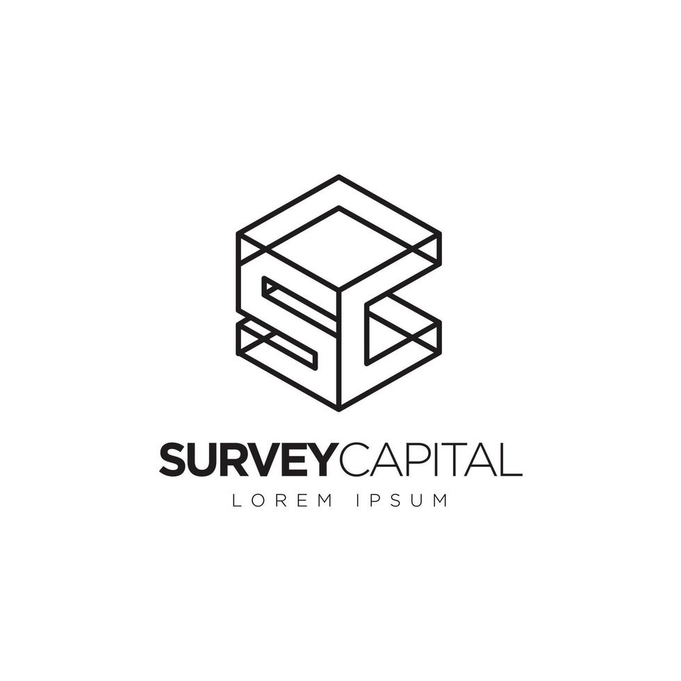 Simple Clean Line Cube Initial Letter Mark SC Logo Symbol vector
