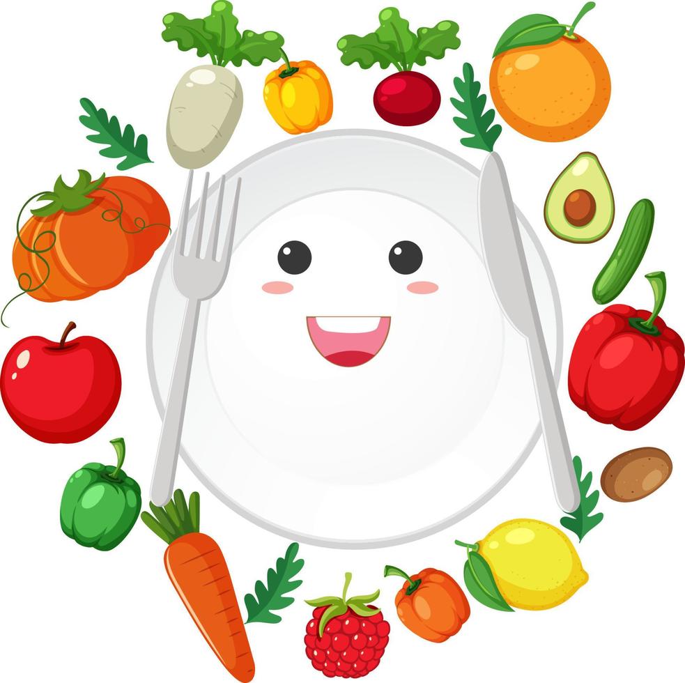 Plate smiling with many foods vector