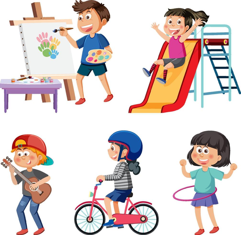 Children doing different activities set vector