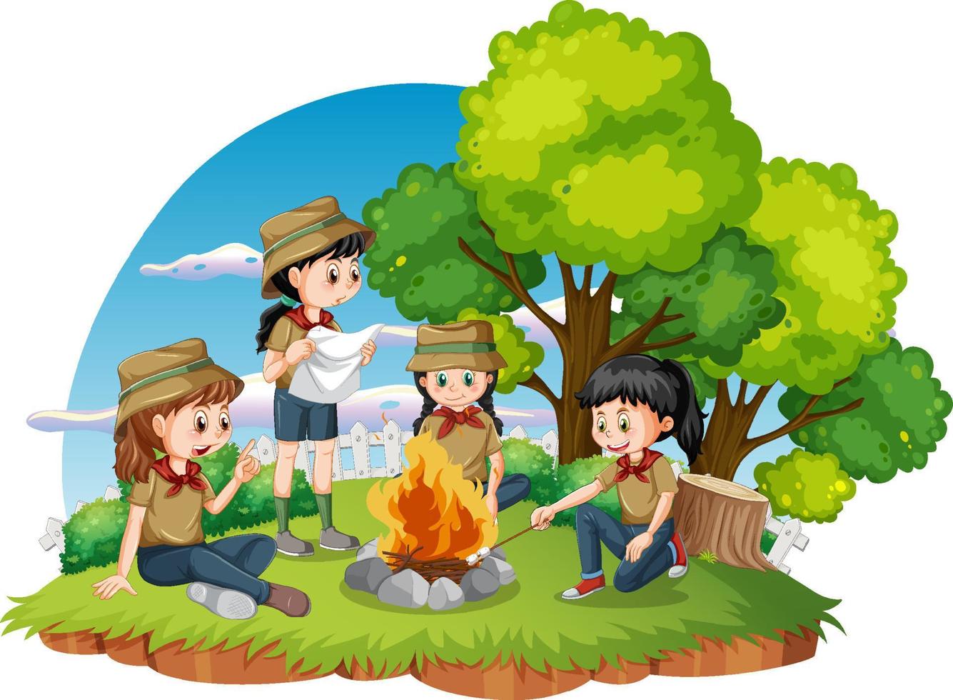 Outdoor camping with scout kids vector