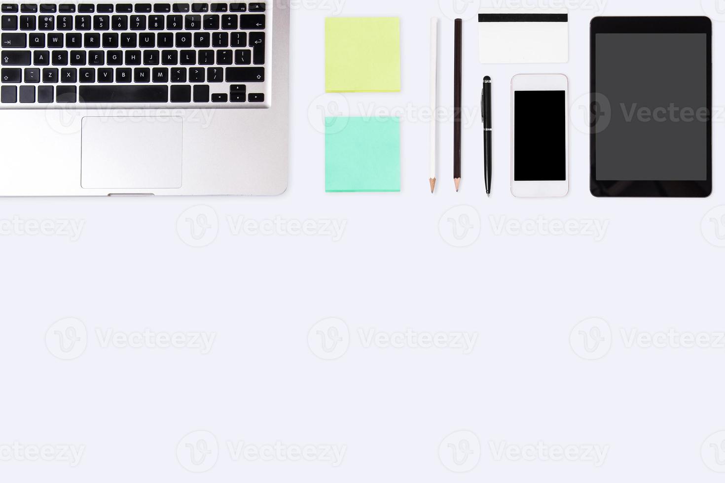 Top view of  white office desk table. photo