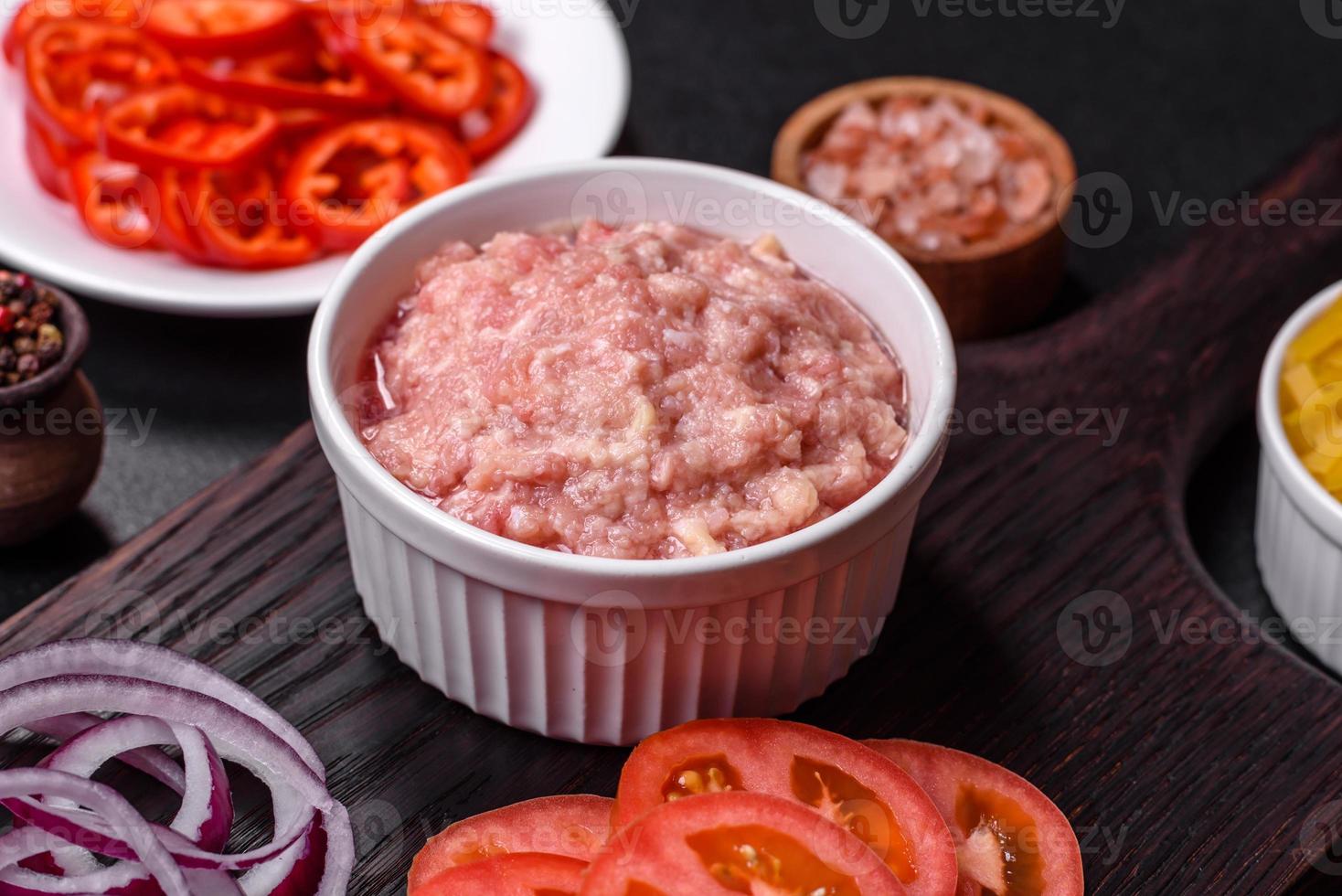 Raw ingredients for delicious Italian pasta photo