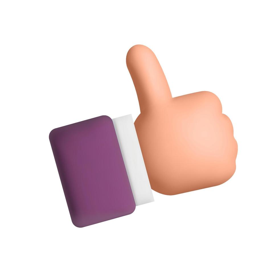 3d vector man hand with thumb up gesture cartoon render design