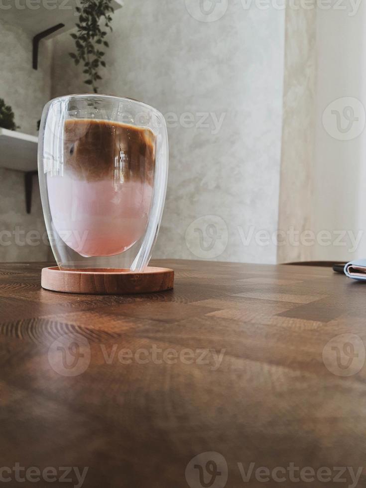 A Glass of Strawberry Latte Ice. photo