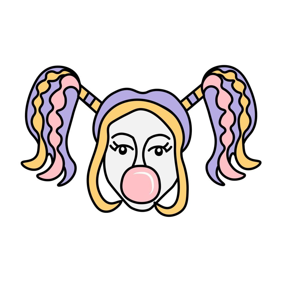 Girl blowing bubble gum vector illustration