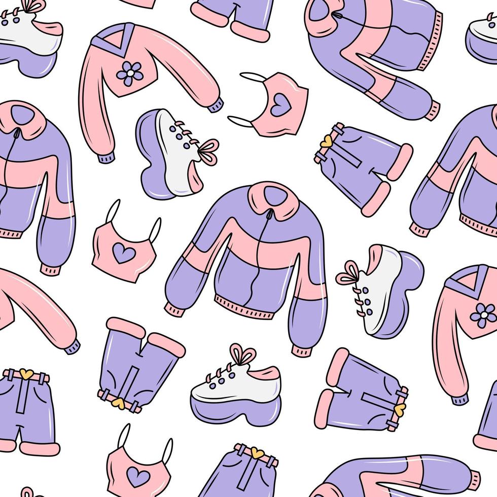 90s fashion doodle seamless pattern vector