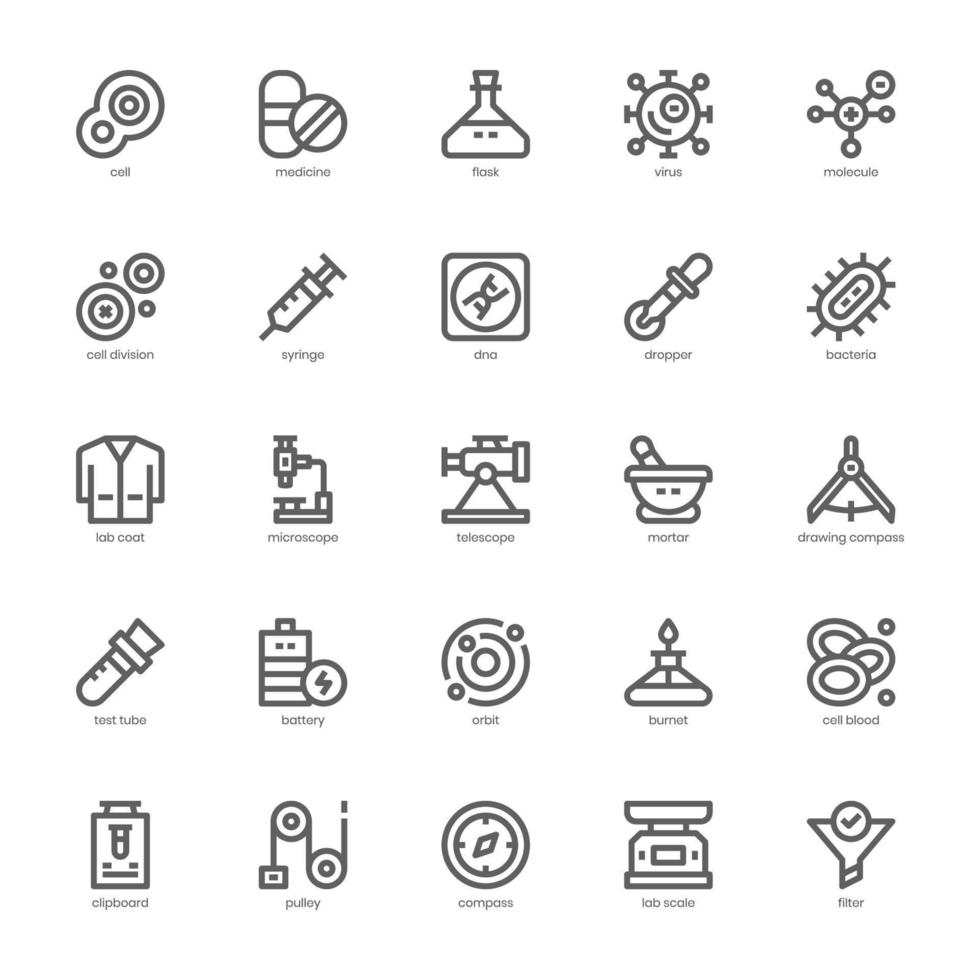 Science icon pack for your website, mobile, presentation, and logo design. Science icon outline design. Vector graphics illustration and editable stroke.