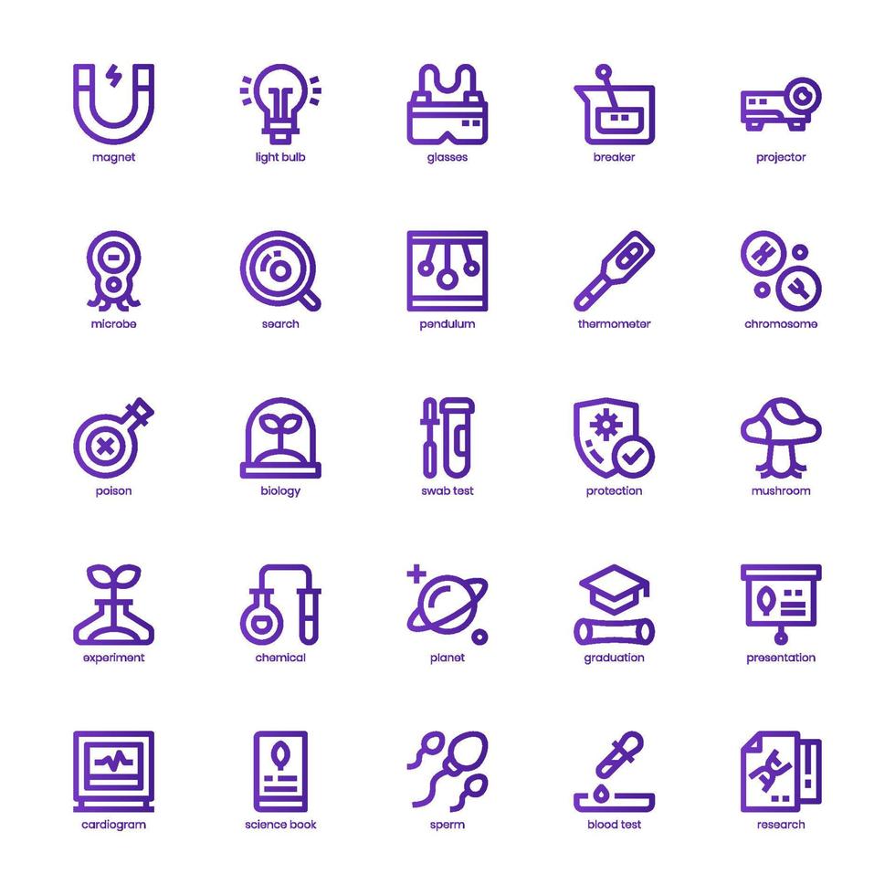 Science icon pack for your website, mobile, presentation, and logo design. Science icon basic line gradient design. Vector graphics illustration and editable stroke.