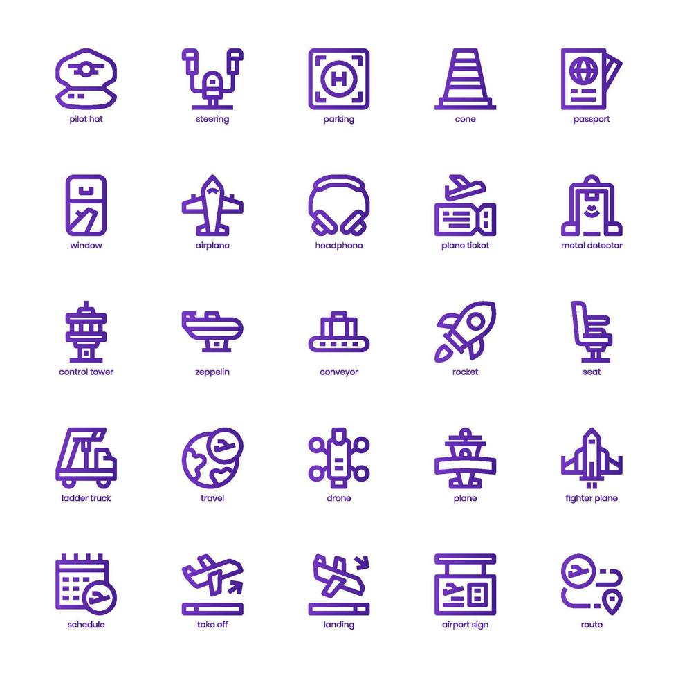 Aviation icon pack for your website, mobile, presentation, and logo design. Aviation icon basic line gradient design. Vector graphics illustration and editable stroke.