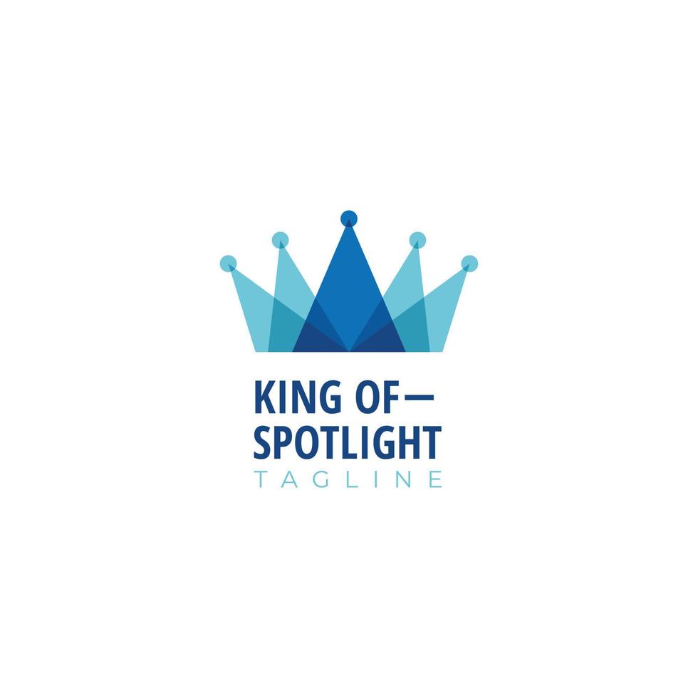 corona de rey azul en capas con icono de símbolo de signo de logotipo de foco vector