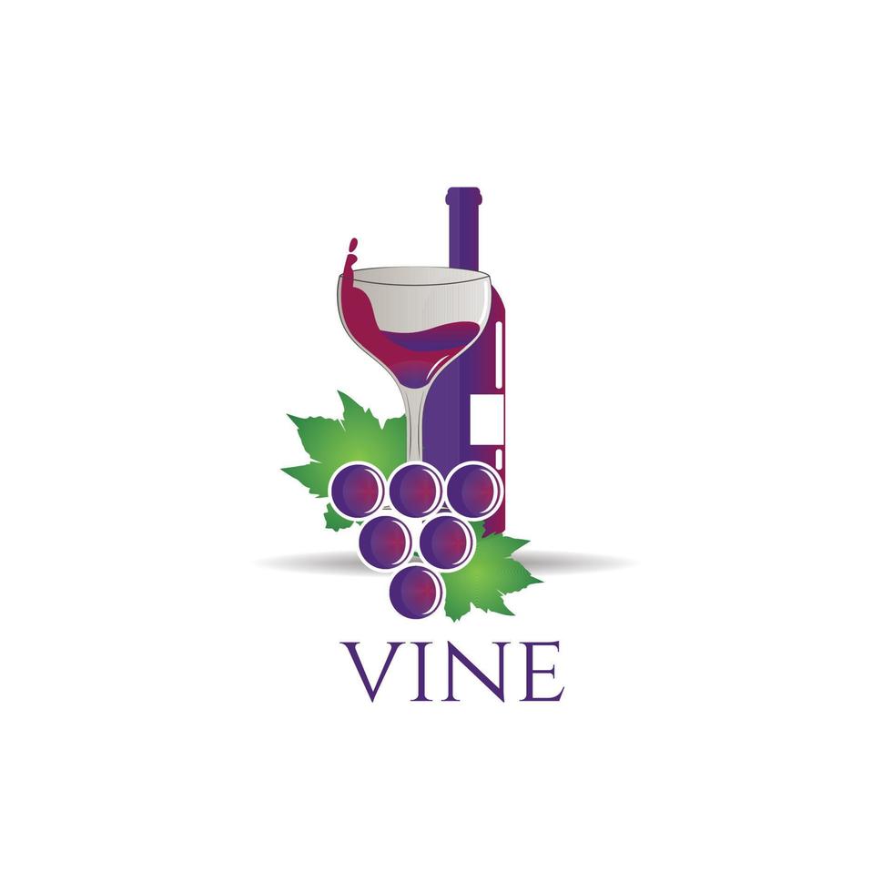 botella de vino con icono de símbolo de signo de logotipo de uva vector