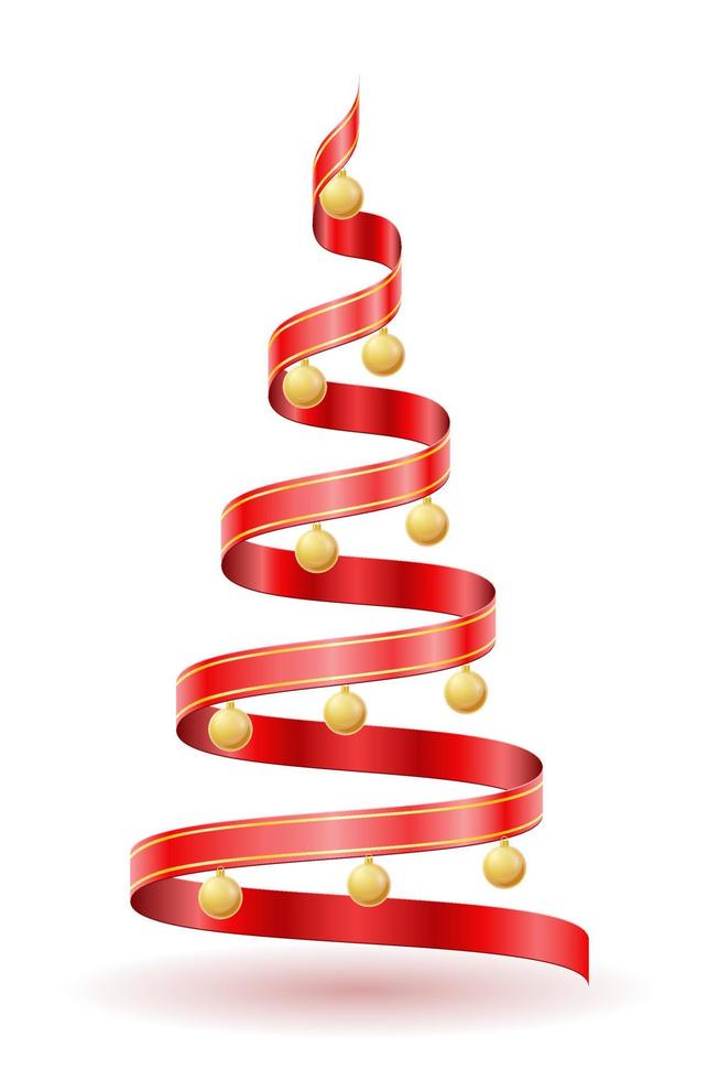 christmas and new year tree made of red ribbons vector illustration isolated on white background