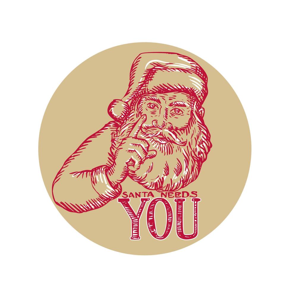 Santa Claus Needs You Pointing Etching vector