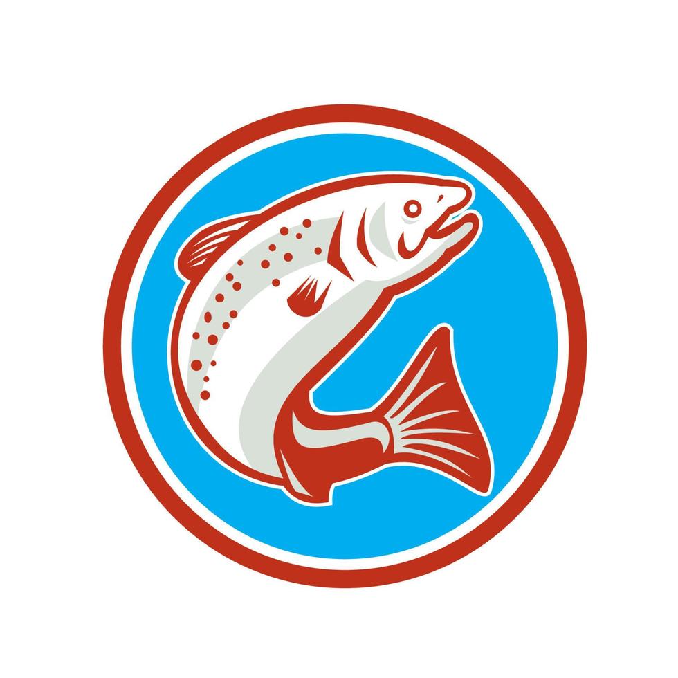 Trout Fish Jumping Circle Retro vector