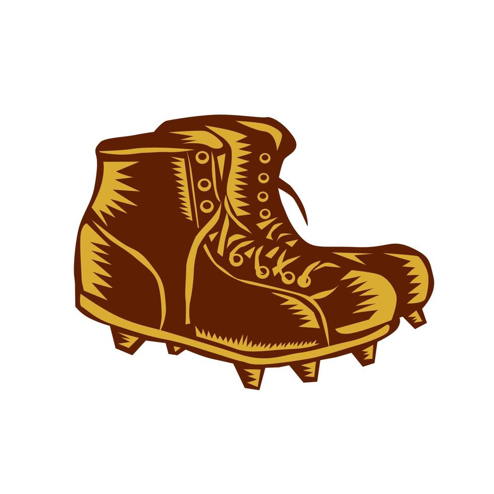 xilografía de botas de fútbol antiguas vector