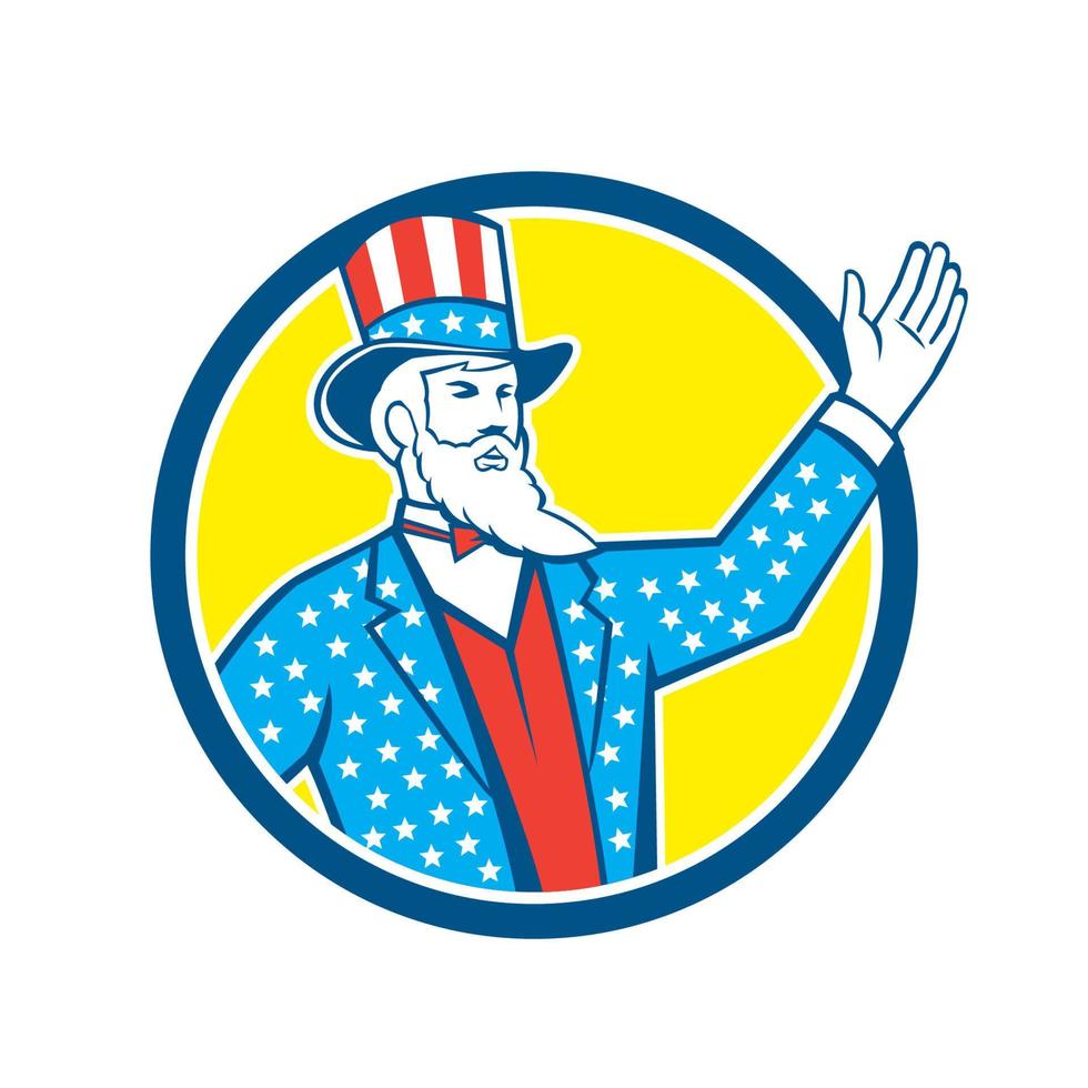 tío sam americano mano arriba círculo retro vector