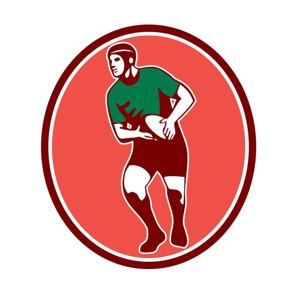 Rugby Player Running Passing Ball Retro vector