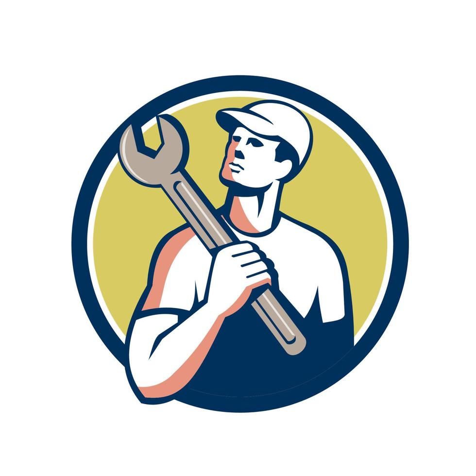 Tradesman Mechanic Spanner Circle Retro vector