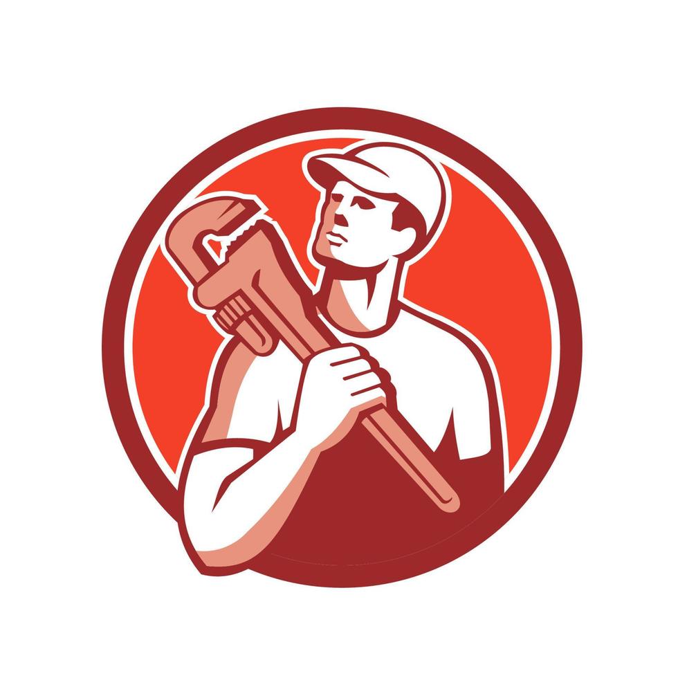 Tradesman Plumber Wrench Circle Retro vector