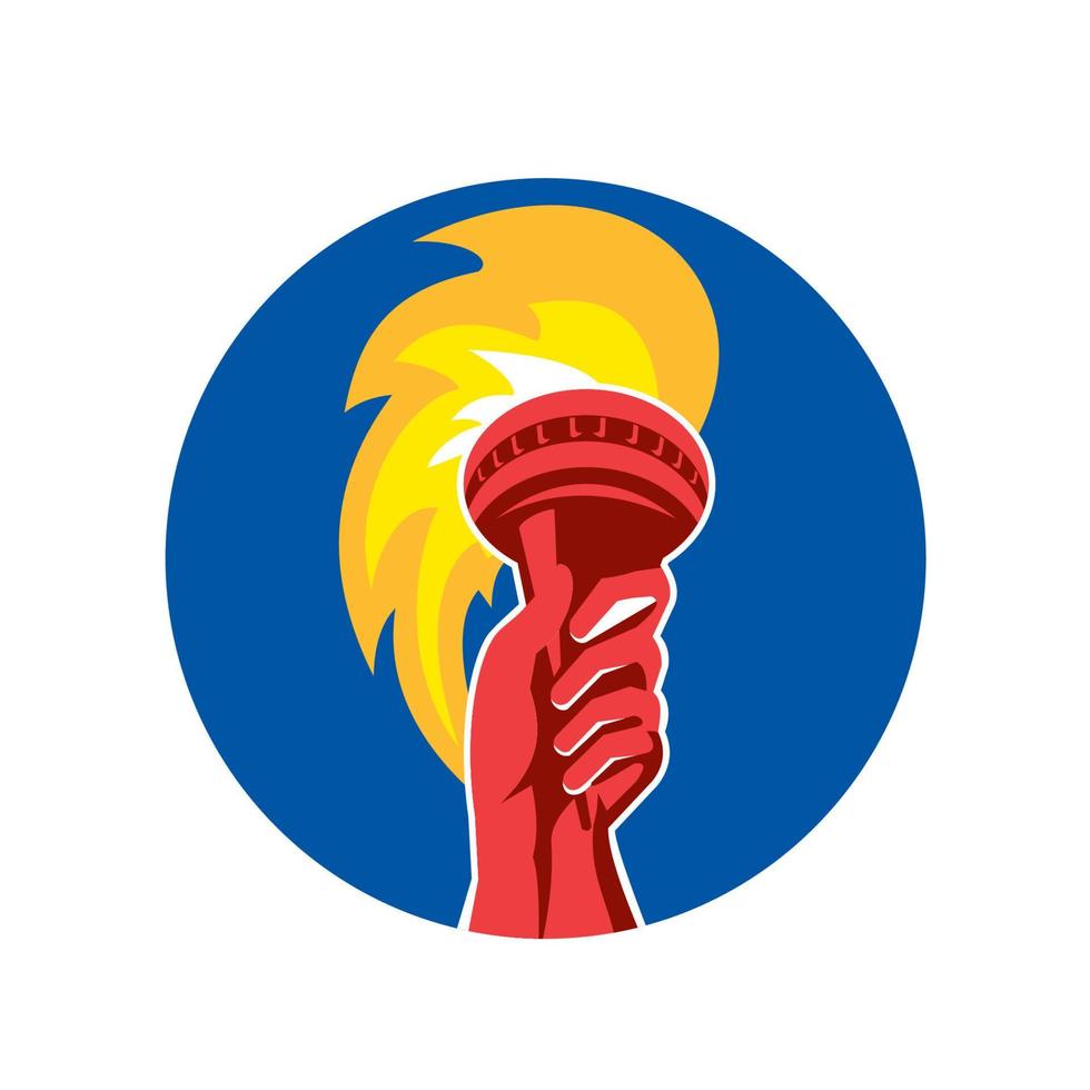 Hand Holding Burning Flaming Torch Circle Retro vector