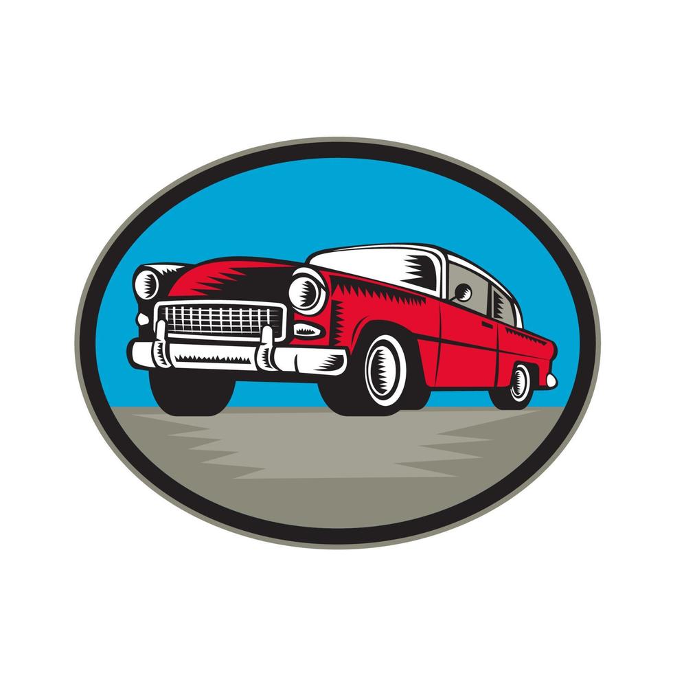 Vintage Classic Car Low Angle Woodcut vector