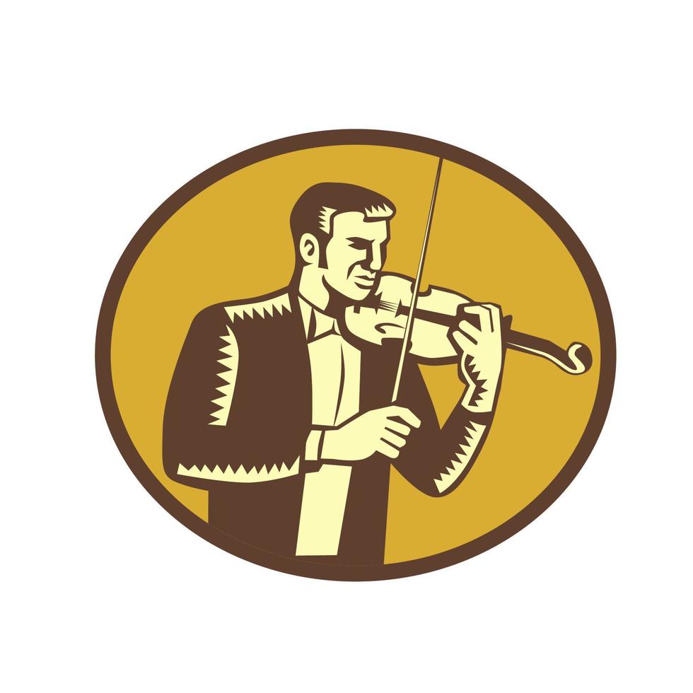 Violinist Musician Playing Violin Woodcut vector