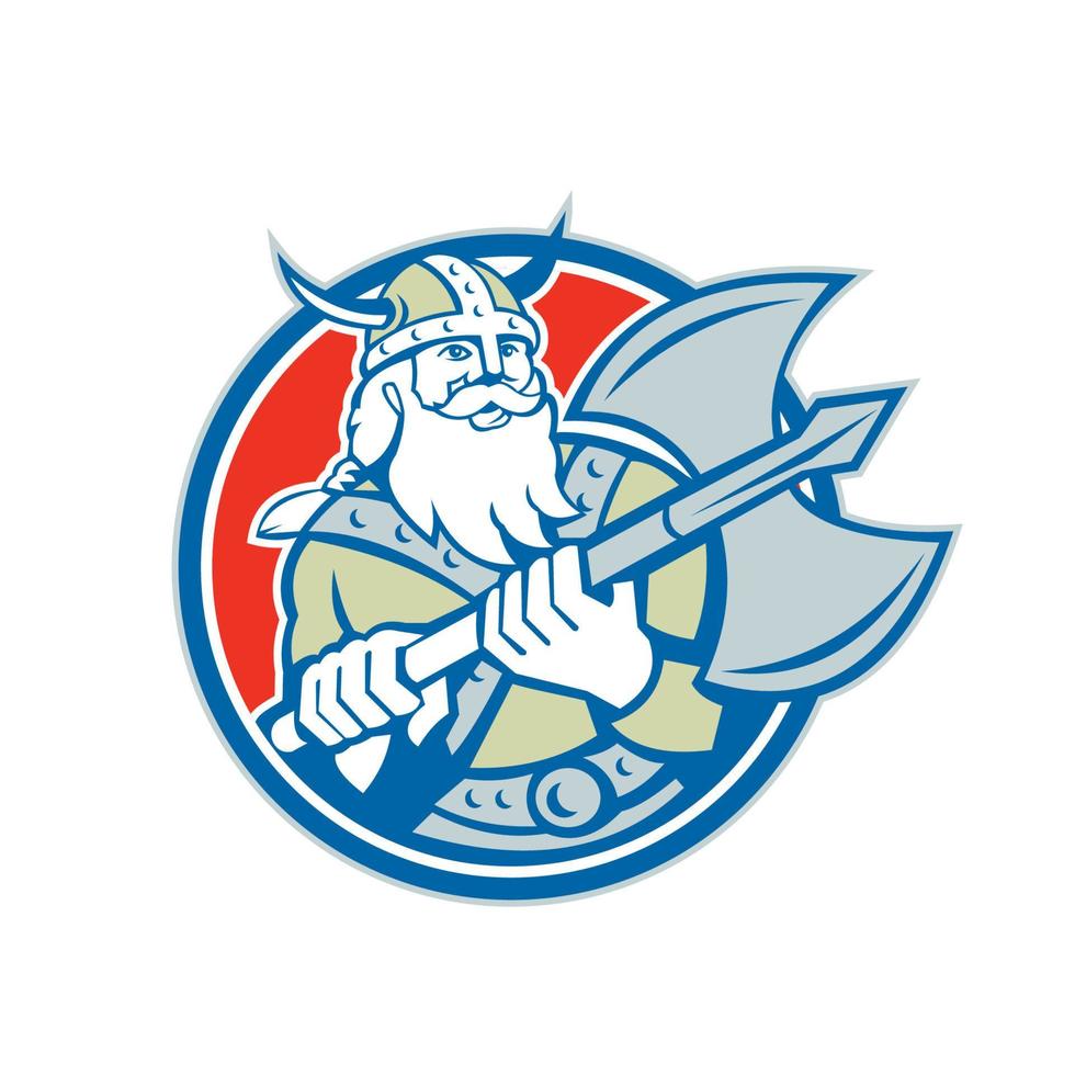 Viking Raider Barbarian Warrior Axe Circle Retro vector