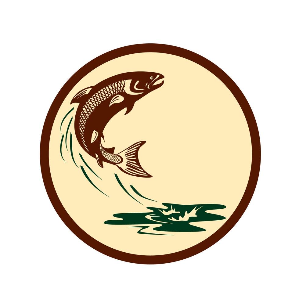 Atlantic Salmon Fish Jumping Water Retro vector