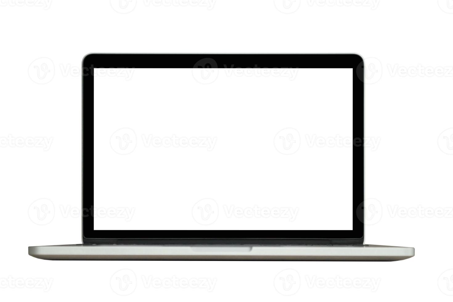 Laptop computer with blank screen isolated on white background photo