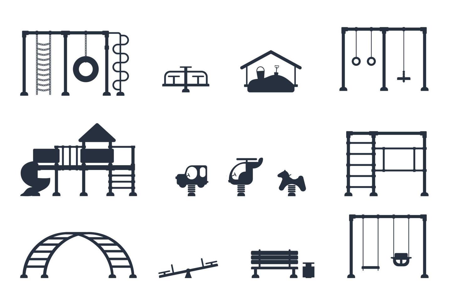 Kids playground. Set of playing equipment elements. City park concept. Vector illustration