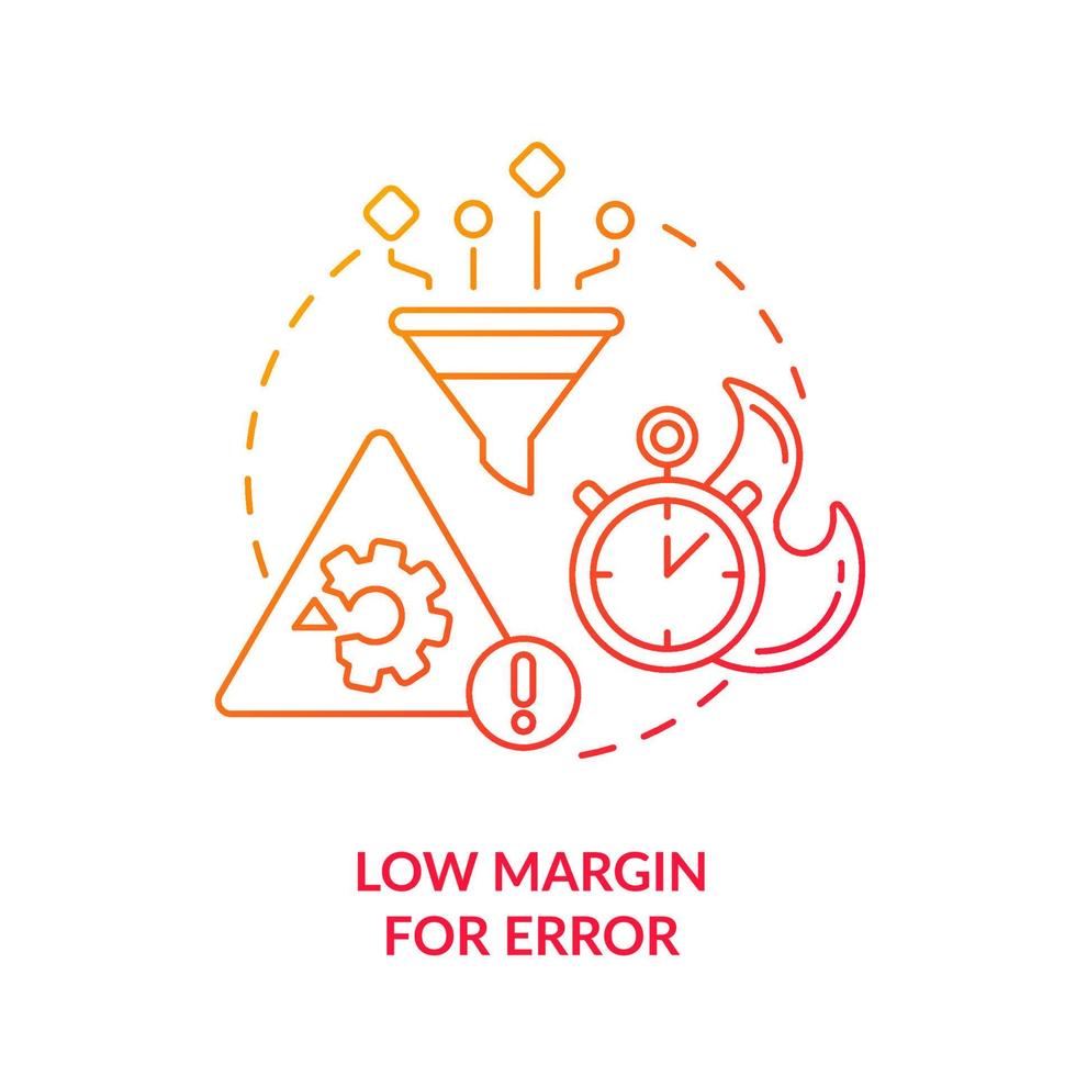 Low margin for error red gradient icon. Machine industry. Lean manufacturing disadvantages abstract idea thin line illustration. Isolated outline drawing. vector