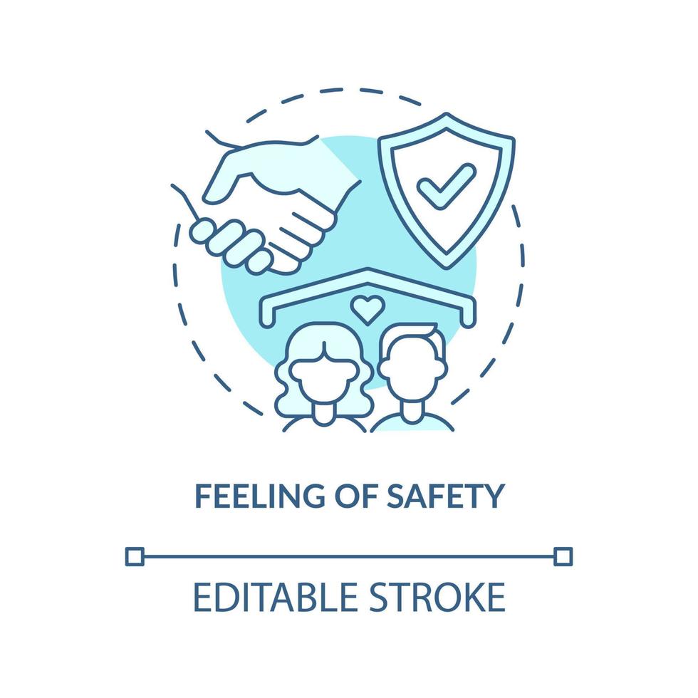 Feeling of safety turquoise concept icon. Image of healthy relationships abstract idea thin line illustration. Isolated outline drawing. Editable stroke vector