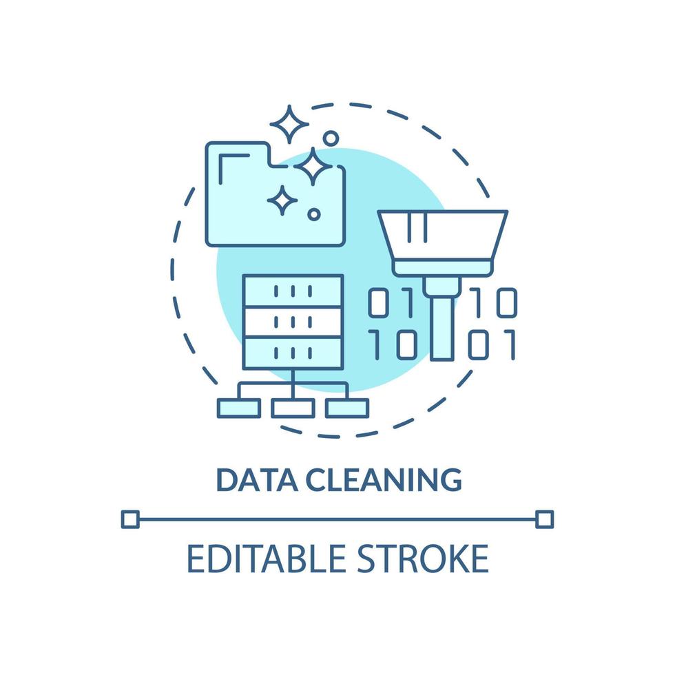 Data cleaning turquoise concept icon. Data mining process abstract idea thin line illustration. Updating information. Isolated outline drawing. Editable stroke. vector