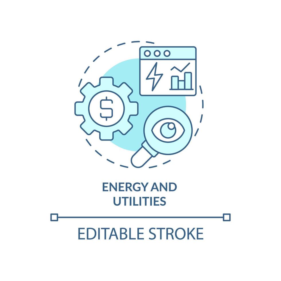 Energy and utilities turquoise concept icon. Big data application abstract idea thin line illustration. Risks modeling. Isolated outline drawing. Editable stroke. vector