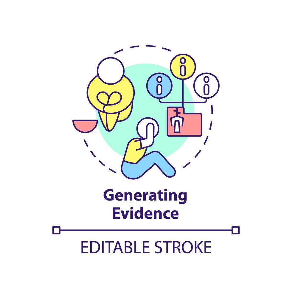 Generating evidence concept icon. Programs impact. Social protection activity abstract idea thin line illustration. Isolated outline drawing. Editable stroke. vector