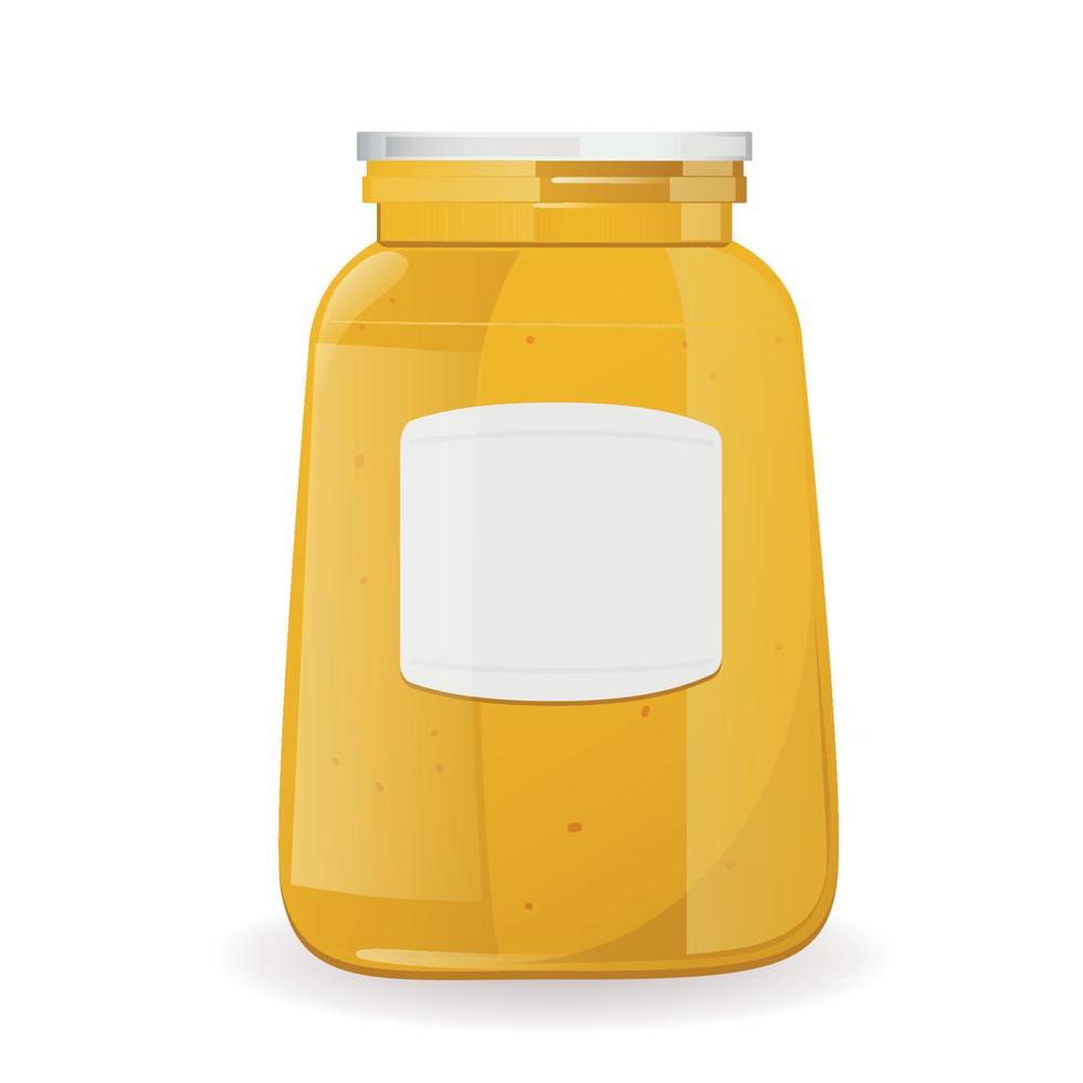 Mustard. Dijon honey sauce cream. Vector design in cartoon style for food branding.