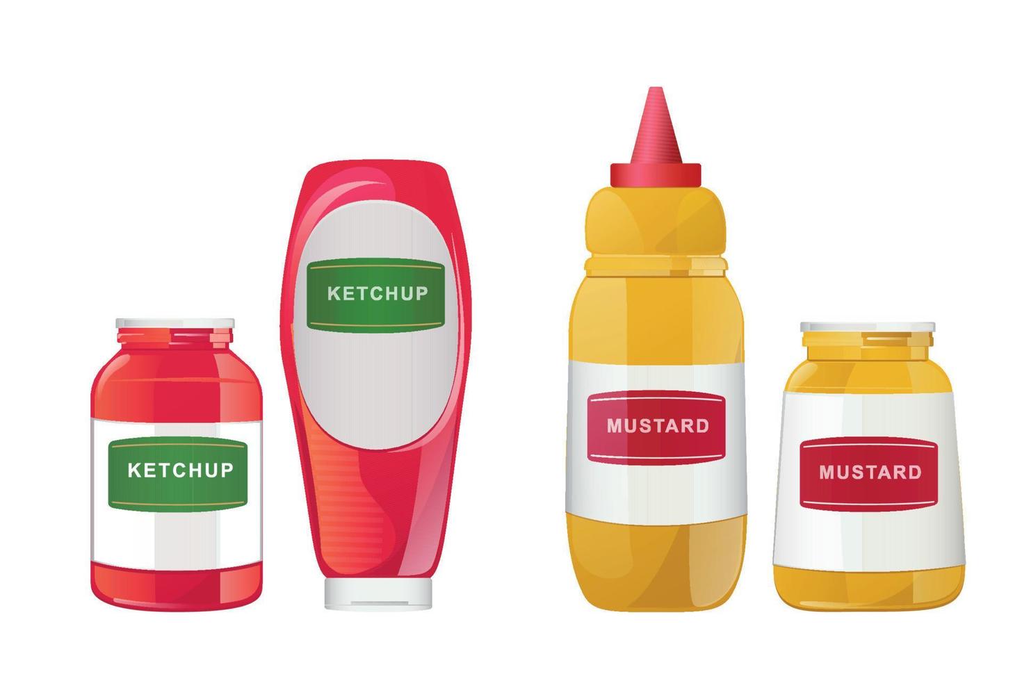 Ketchup, mayonnaise, mustard sauces set. Realistic vector illustration isolated on white background.