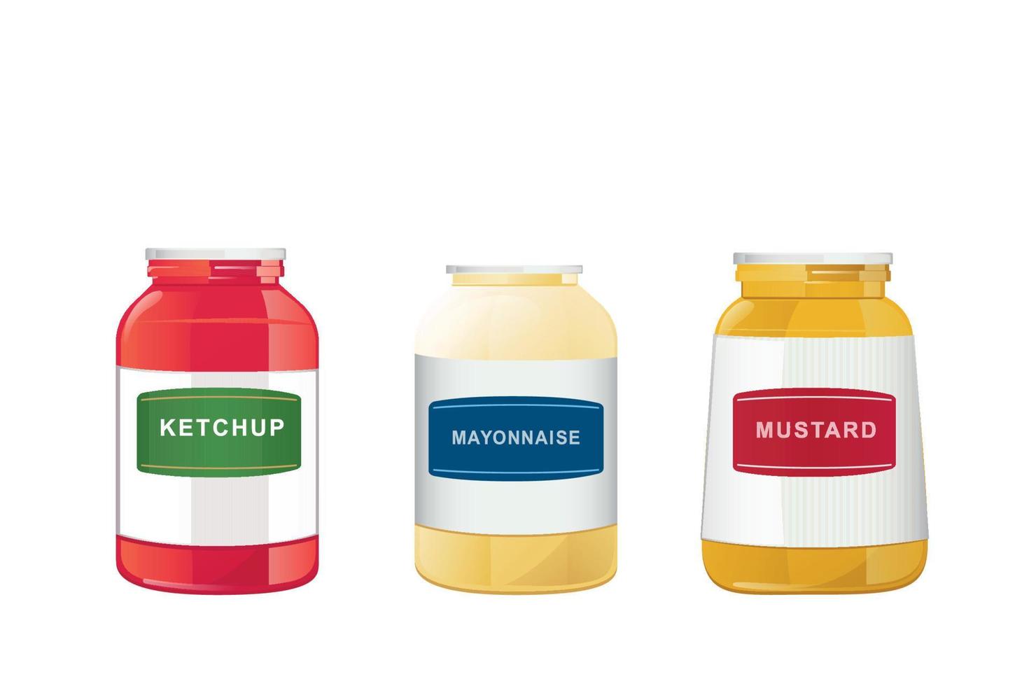 Ketchup, mayonnaise, mustard sauces set. Realistic vector illustration isolated on white background.