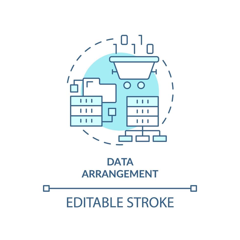 Data arrangement turquoise concept icon. Sorting large dataset abstract idea thin line illustration. Computer system. Isolated outline drawing. Editable stroke. vector