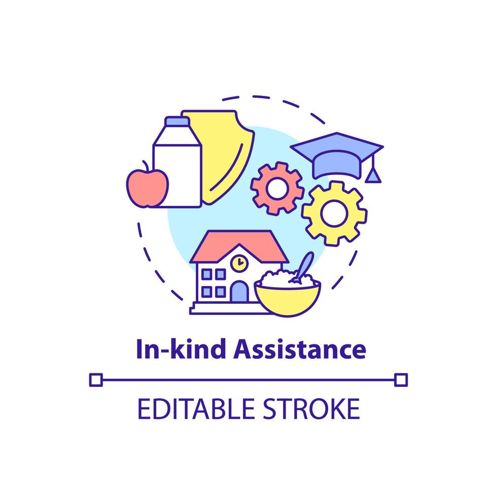 In kind assistance concept icon. School feeding and nutrition. Social assistance abstract idea thin line illustration. Isolated outline drawing. Editable stroke. vector