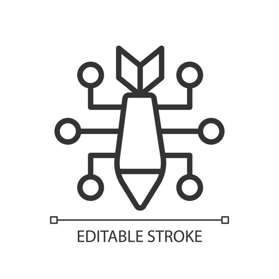 Cyber attack pixel perfect linear icon. Cybercrime. Deploy malware. Hacking activity. Data breach. Thin line illustration. Contour symbol. Vector outline drawing. Editable stroke.